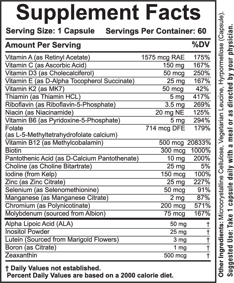 Methylated Multivitamin for Men Supplement Facts