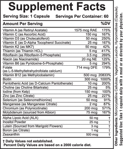 Methylated Multivitamin for Men Supplement Facts